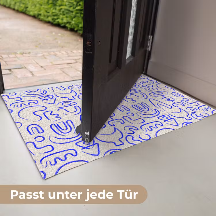 Blauw - Patroon - Abstract - Beige Deurmat klein 898 -USP_DE