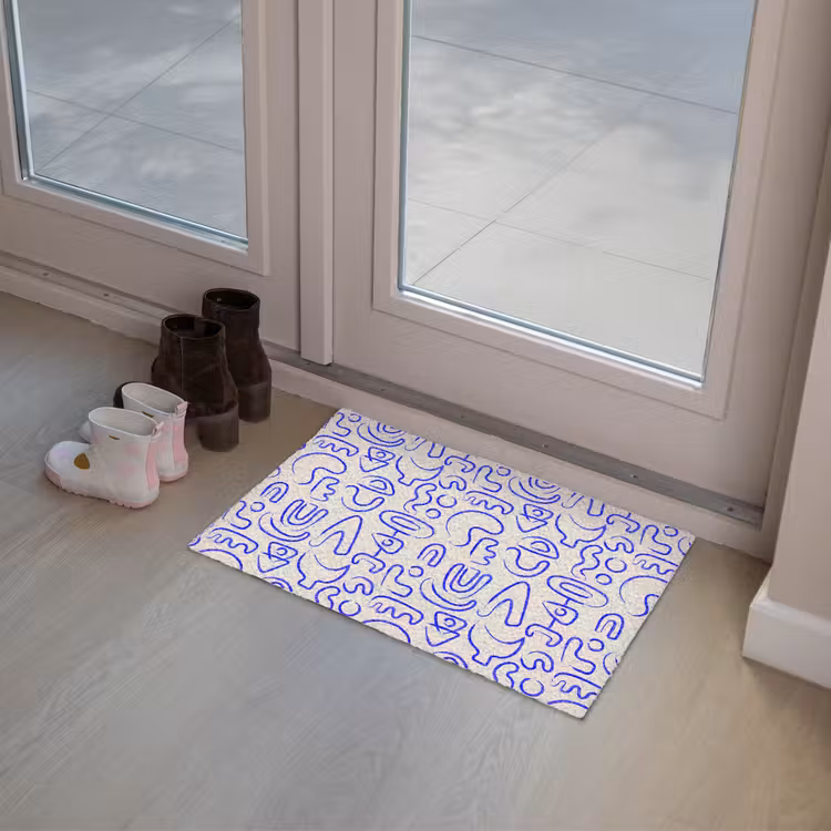 Blauw - Patroon - Abstract - Beige Deurmat klein 898 -sfeer3