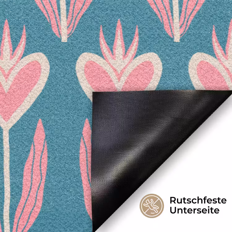 Blauw - Retro - Patroon - Hartjes Deurmat klein 898 -antislip_DE