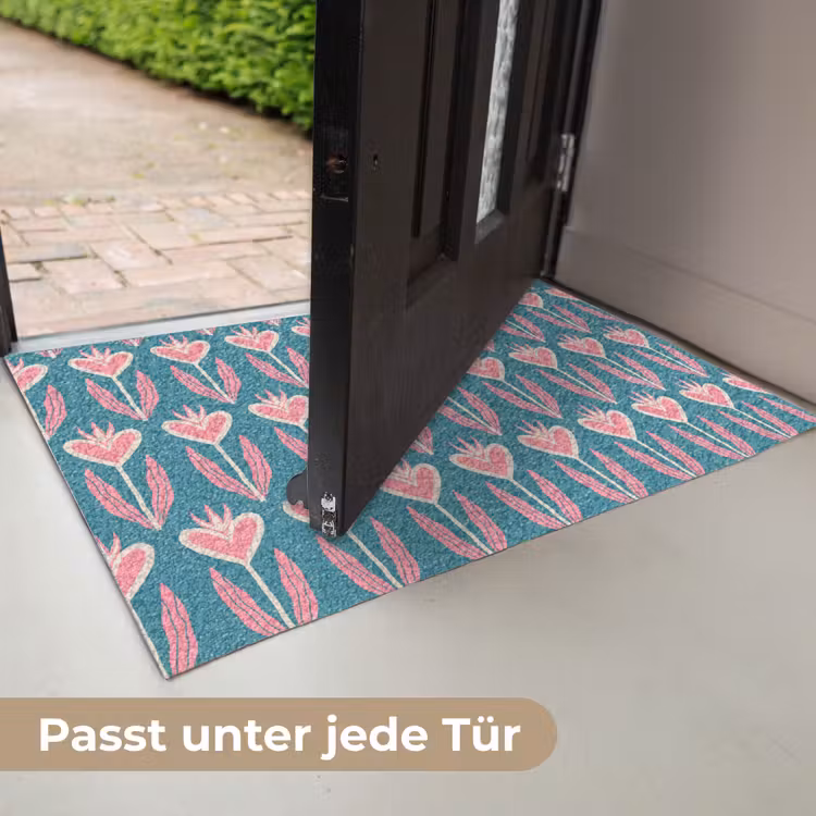Blauw - Retro - Patroon - Hartjes Deurmat klein 898 -USP_DE