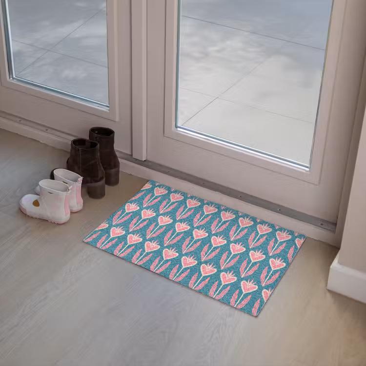 Blauw - Retro - Patroon - Hartjes Deurmat klein 898 -sfeer3