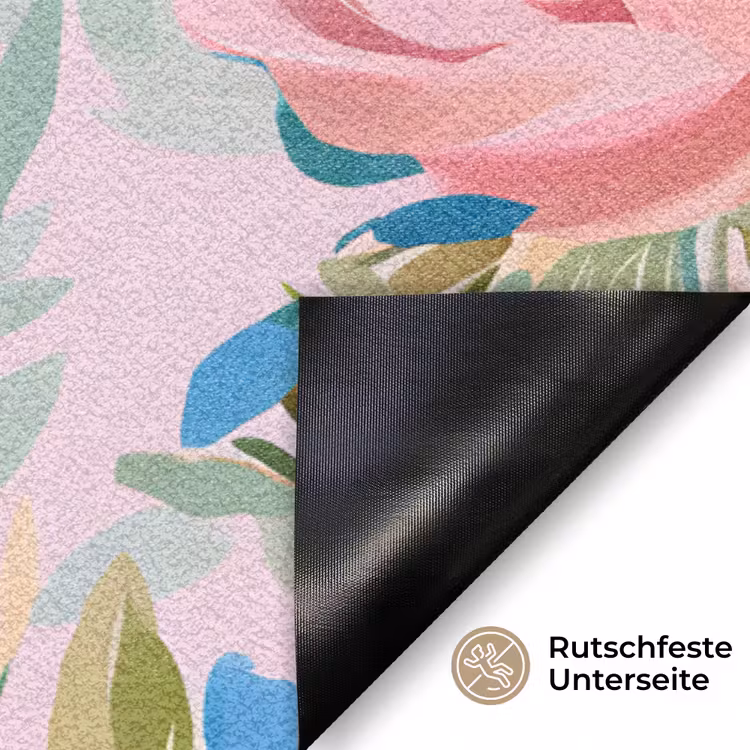 Blauw - Roze - Bloemen Deurmat klein -antislip_DE