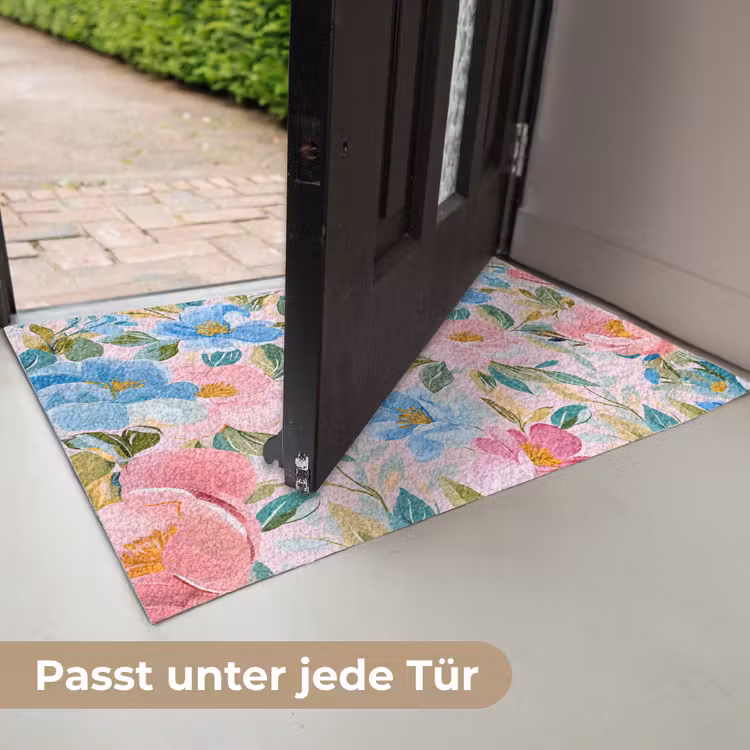 Blauw - Roze - Bloemen Deurmat klein -USP_DE