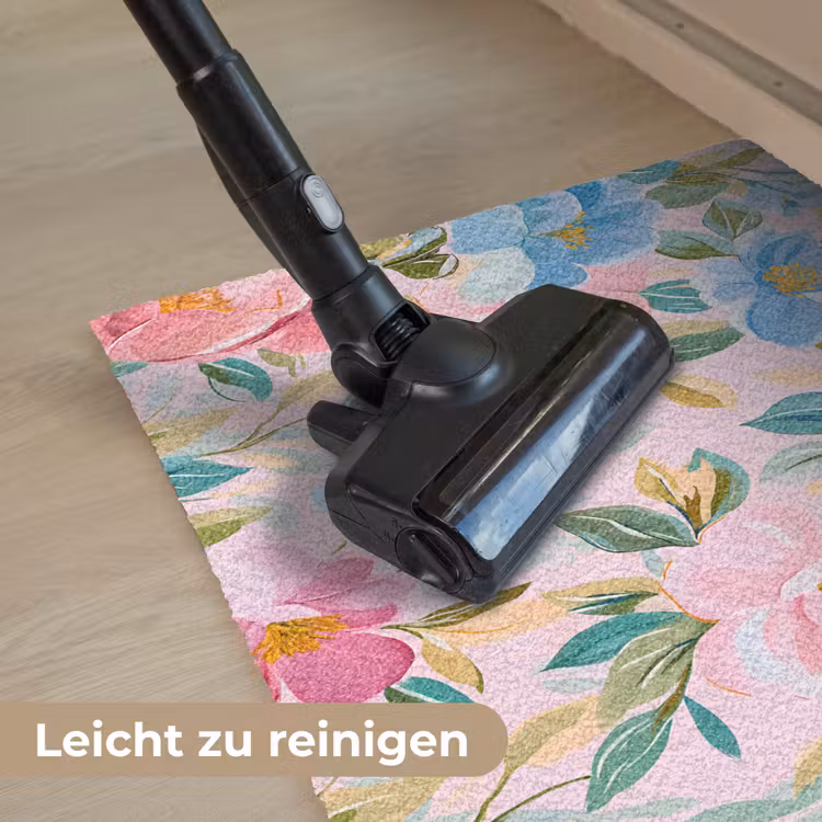 Blauw - Roze - Bloemen Deurmat klein -reinigen_DE