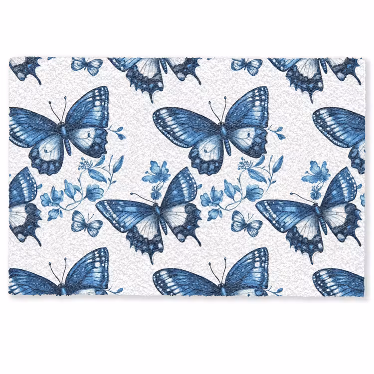 Blauw - Vlinders - Bloemen - Wit Deurmat klein 898 -zkaufland3d