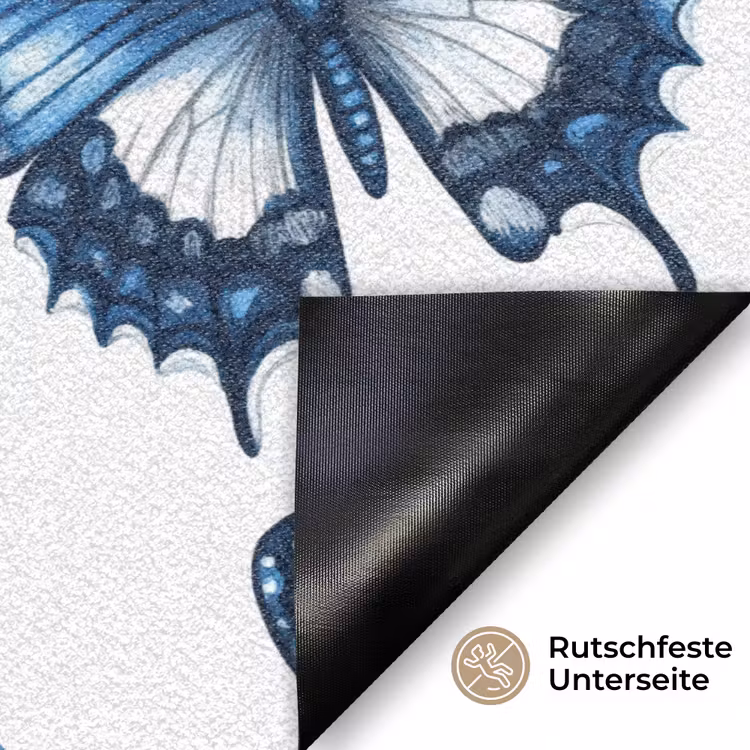 Blauw - Vlinders - Bloemen - Wit Deurmat klein 898 -antislip_DE