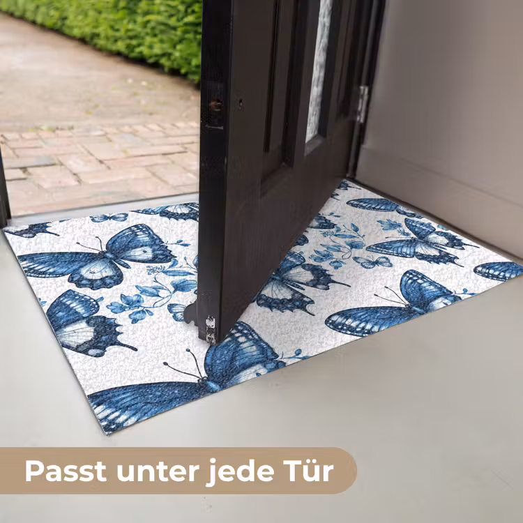 Blauw - Vlinders - Bloemen - Wit Deurmat klein 898 -USP_DE