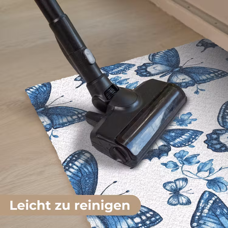Blauw - Vlinders - Bloemen - Wit Deurmat klein 898 -reinigen_DE