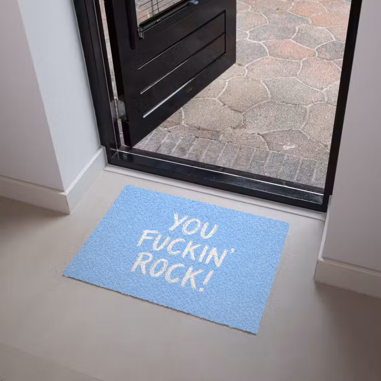 Blauw - Wit - You fuckin rock Deurmat klein -sfeer5