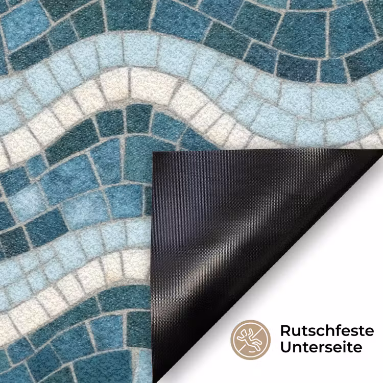 Blauw - Wit - Mozaïek - Golvend Deurmat klein 898 -antislip_DE