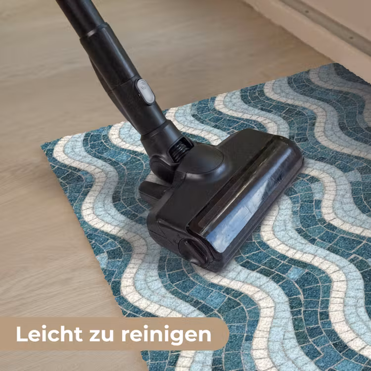 Blauw - Wit - Mozaïek - Golvend Deurmat klein 898 -reinigen_DE