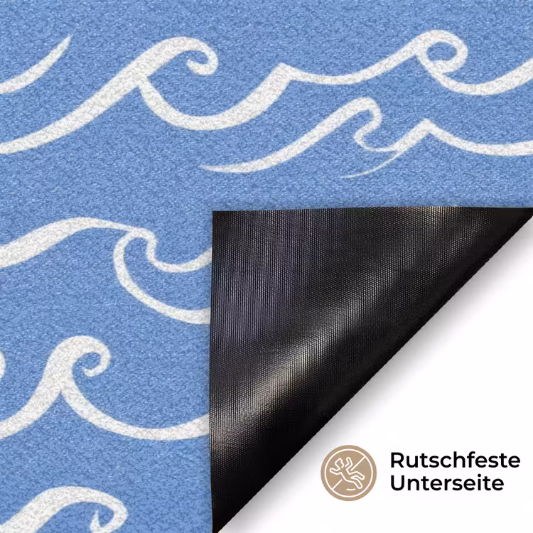 Blauw - Wit - Simpel - Getekend - Golven Deurmat klein 898 -antislip_DE