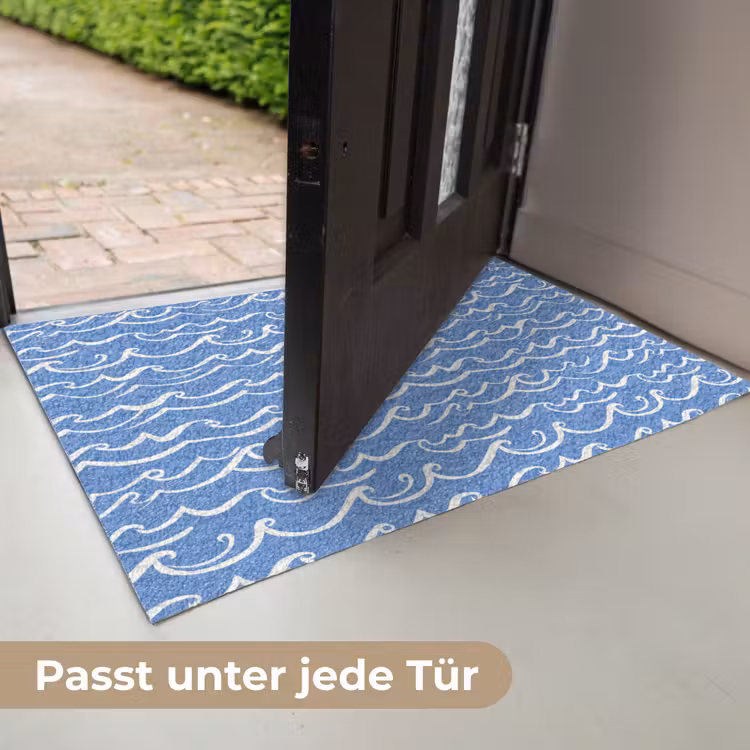 Blauw - Wit - Simpel - Getekend - Golven Deurmat klein 898 -USP_DE