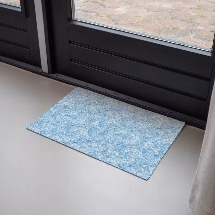 Blauw - Wit - Spiraal - Golven - Lijnen Deurmat klein 898 -sfeer2