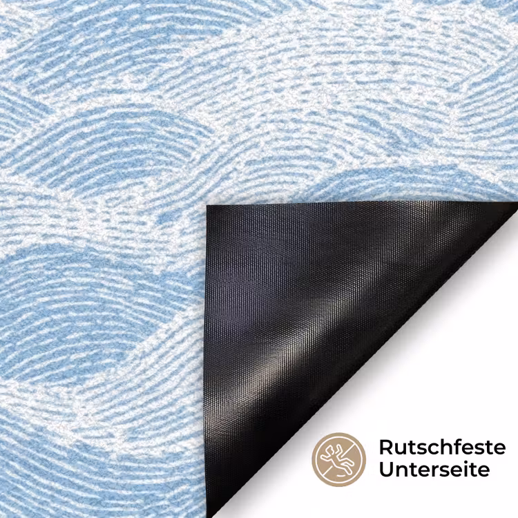 Blauw - Wit - Golven - Getekend Deurmat klein 898 -antislip_DE