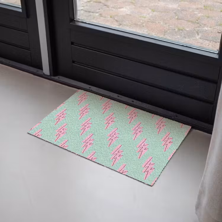 Bliksemschichten - Patroon - Groen - Roze Deurmat klein -sfeer2