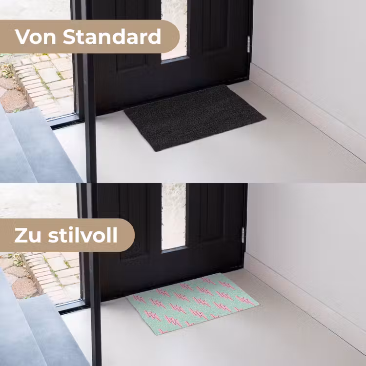 Bliksemschichten - Patroon - Groen - Roze Deurmat klein -voor-na_DE