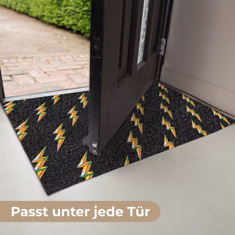 Bliksemschicht - Geel - Zwart Deurmat klein -USP_DE