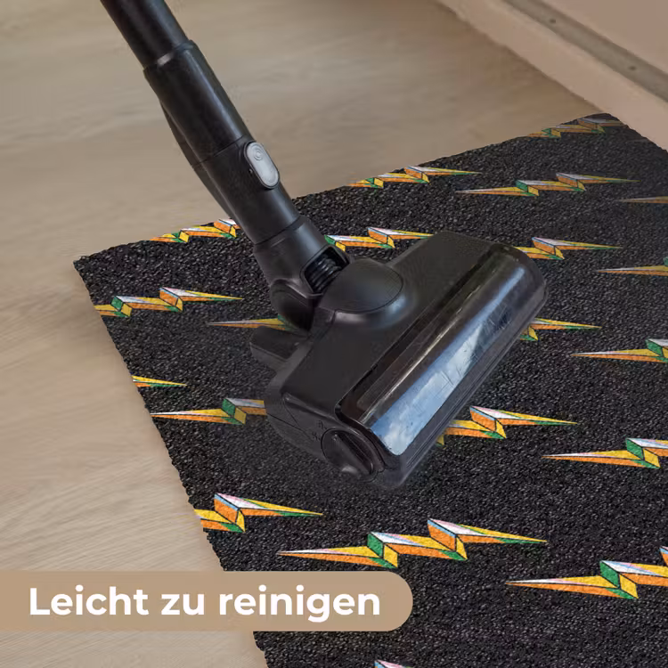 Bliksemschicht - Geel - Zwart Deurmat klein -reinigen_DE