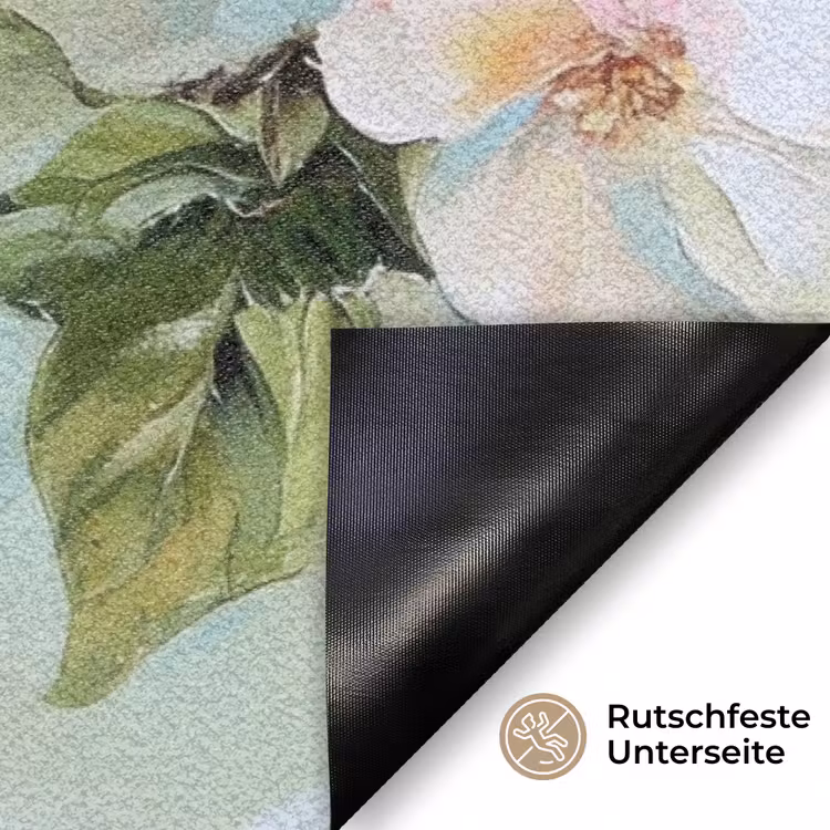 Bloesem - Bladeren - Lichtblauw Deurmat klein -antislip_DE