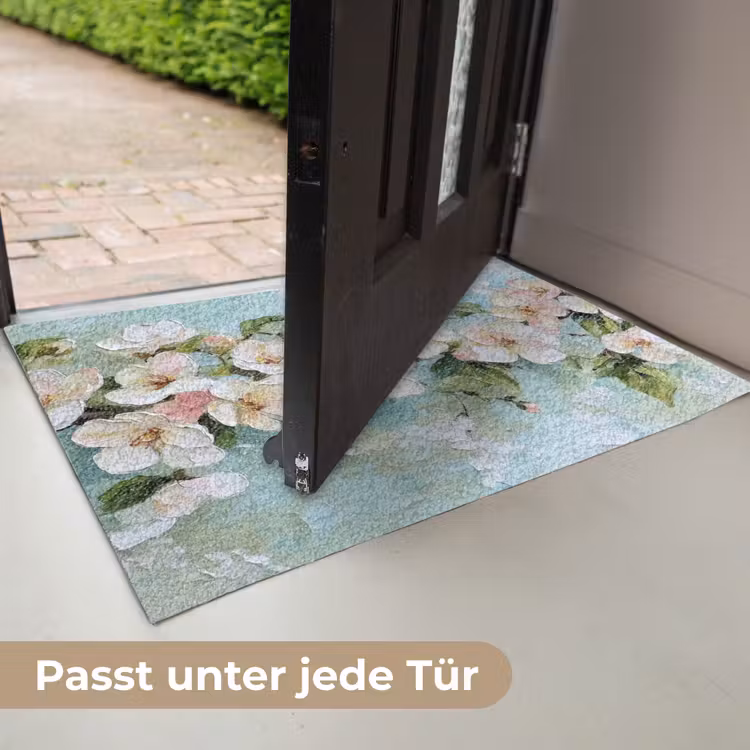 Bloesem - Bladeren - Lichtblauw Deurmat klein -USP_DE