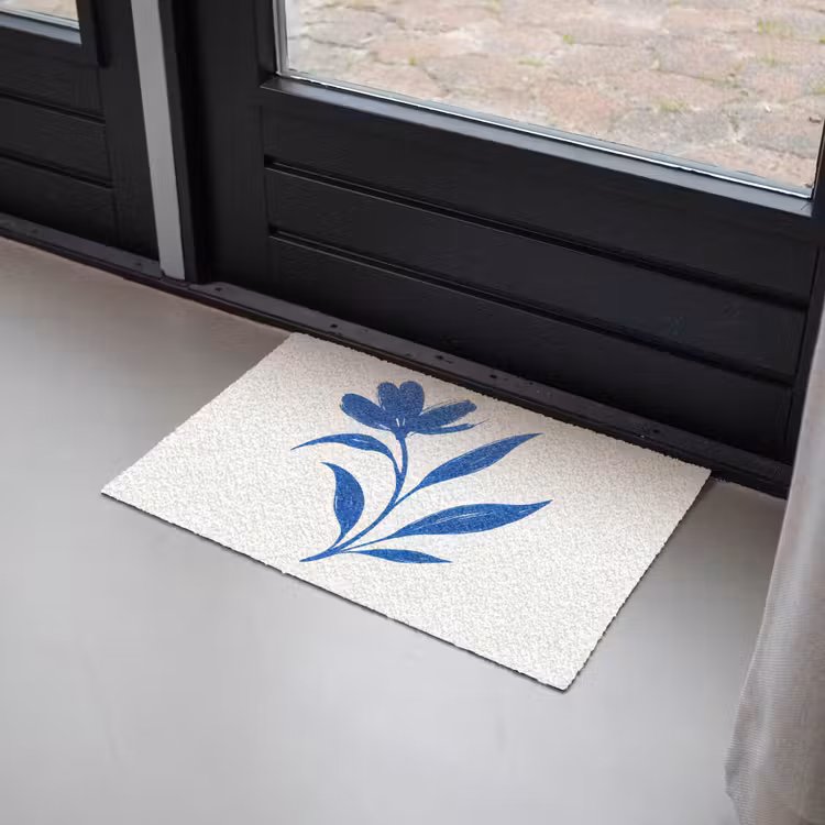 Bloem - Blaadjes - Minimalistisch - Blauw Deurmat klein -sfeer2