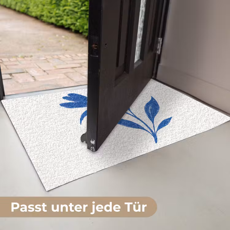 Bloem - Blaadjes - Minimalistisch - Blauw Deurmat klein -USP_DE