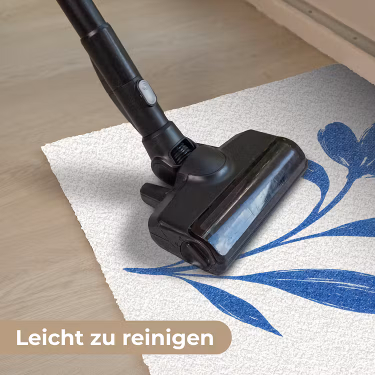 Bloem - Blaadjes - Minimalistisch - Blauw Deurmat klein -reinigen_DE