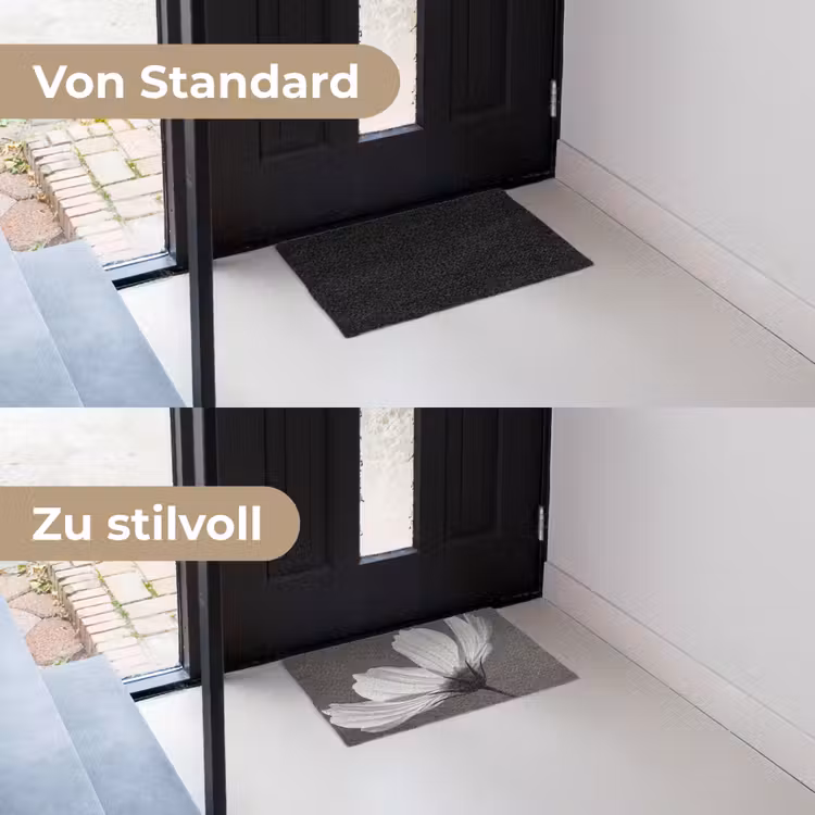 Bloem - Minimalistisch - Zwart - Wit Deurmat klein -voor-na_DE