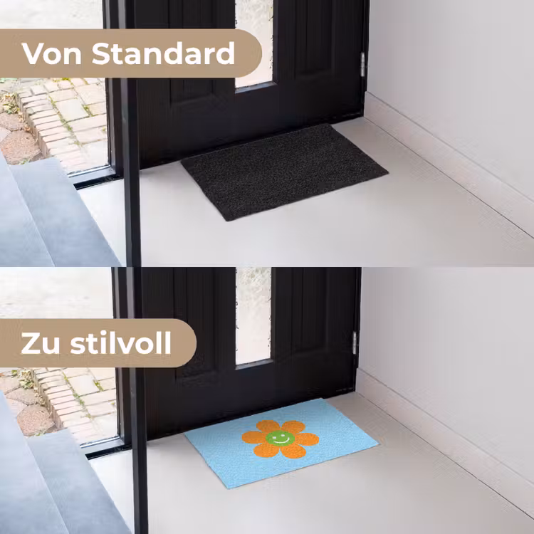 Bloem - Smiley - Kleurrijk Deurmat klein -voor-na_DE