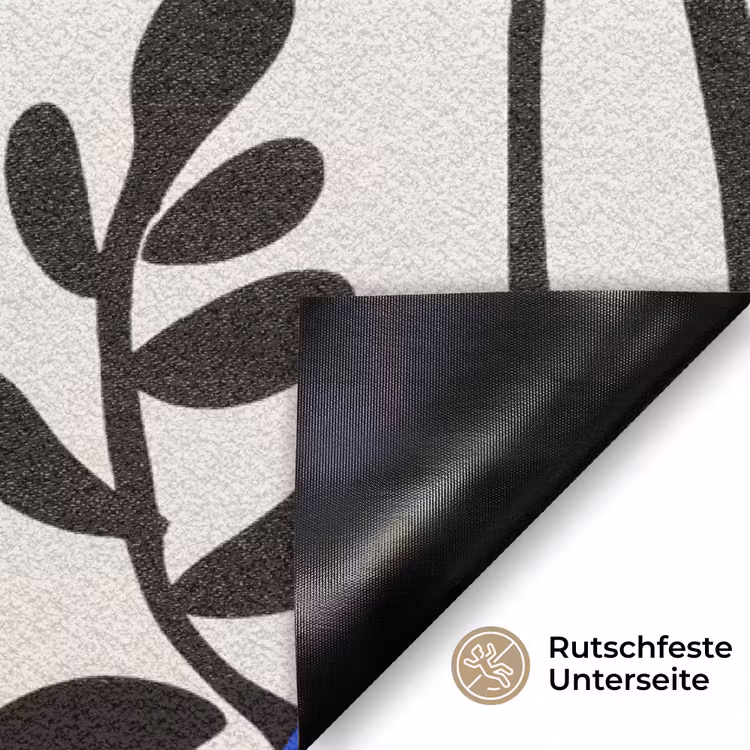 Bloemen - Bladeren - Abstract - Zwart Deurmat klein -antislip_DE