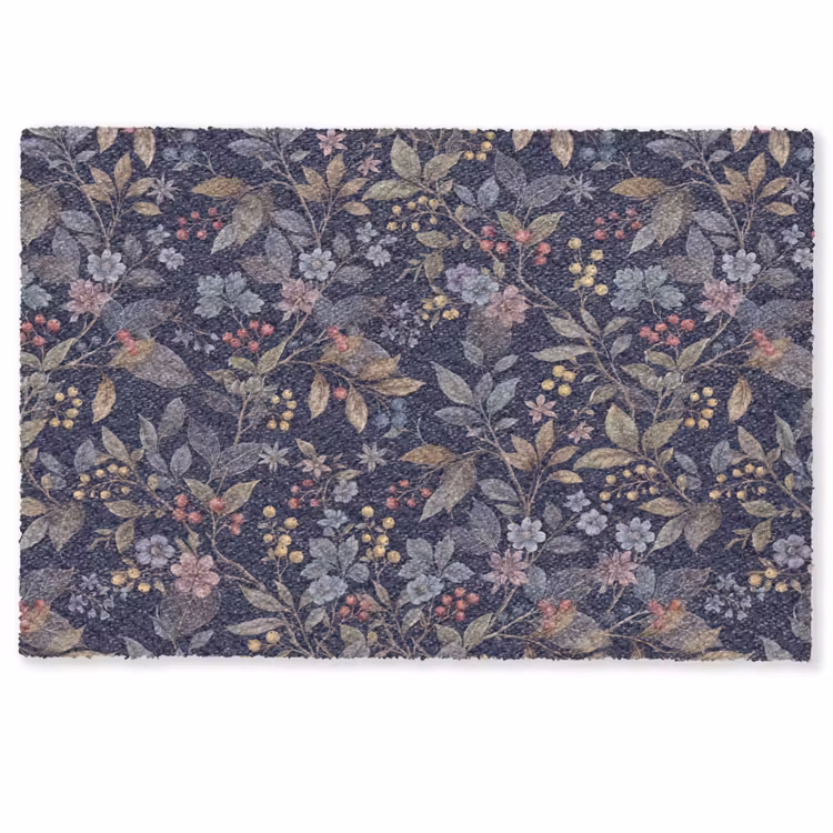 Bloemen - Bladeren - Patroon - Botanisch - Donkerblauw Deurmat klein -zkaufland3d