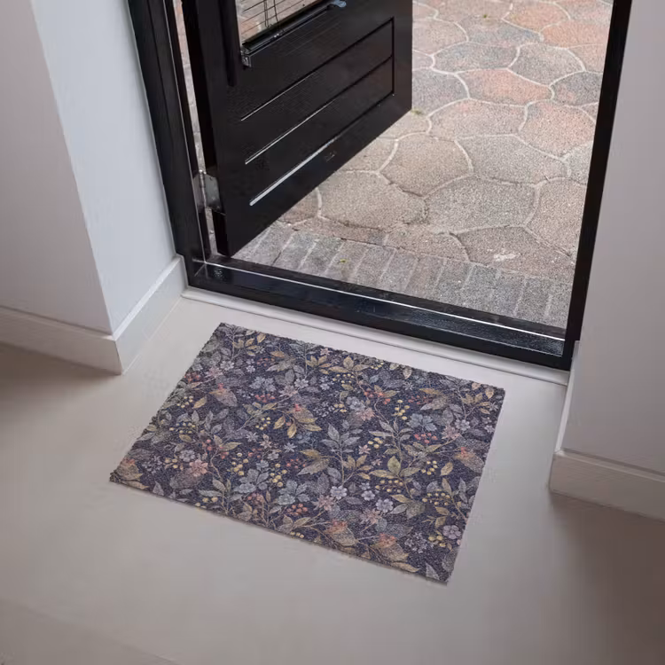 Bloemen - Bladeren - Patroon - Botanisch - Donkerblauw Deurmat klein -sfeer5