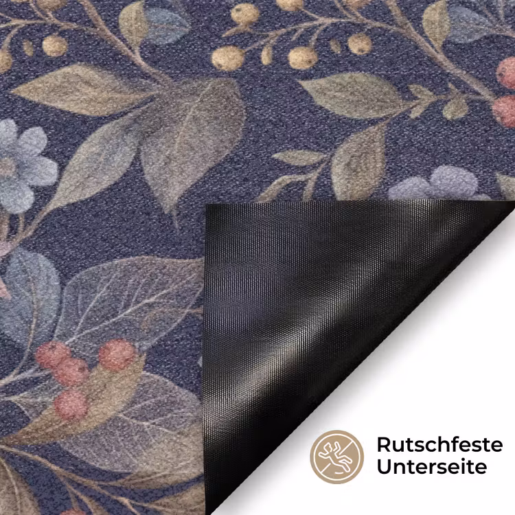 Bloemen - Bladeren - Patroon - Botanisch - Donkerblauw Deurmat klein -antislip_DE