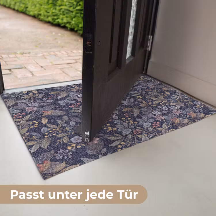 Bloemen - Bladeren - Patroon - Botanisch - Donkerblauw Deurmat klein -USP_DE