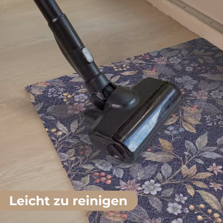 Bloemen - Bladeren - Patroon - Botanisch - Donkerblauw Deurmat klein -reinigen_DE