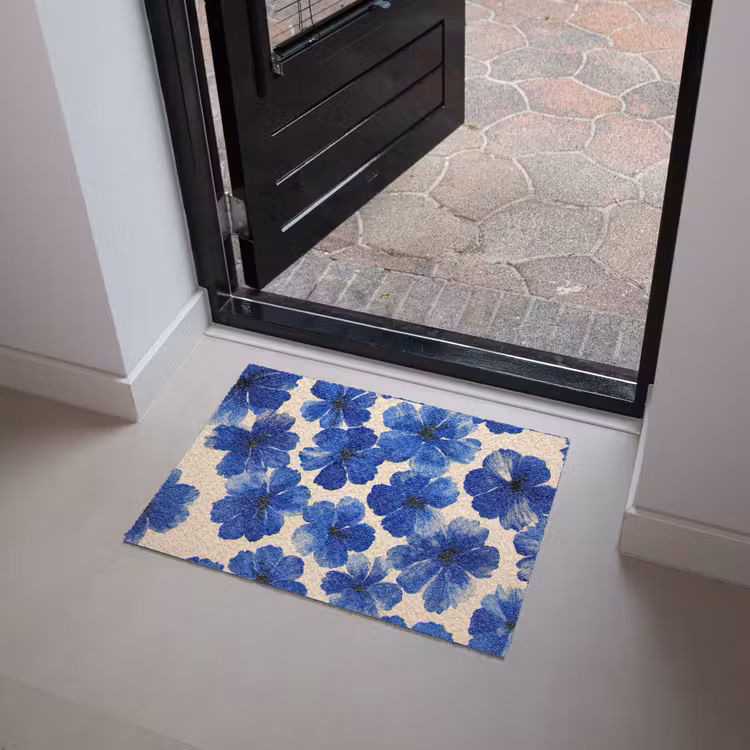 Bloemen - Blauw -Patroon - Wit Deurmat klein -sfeer5