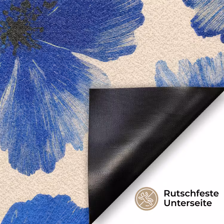 Bloemen - Blauw -Patroon - Wit Deurmat klein -antislip_DE