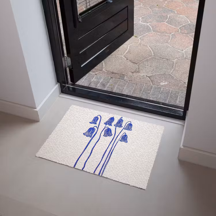 Bloemen - Blauw - Lijnen - Bloemblaadjes Deurmat klein -sfeer5