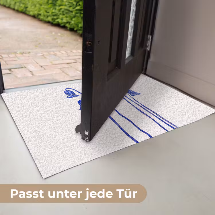 Bloemen - Blauw - Lijnen - Bloemblaadjes Deurmat klein -USP_DE