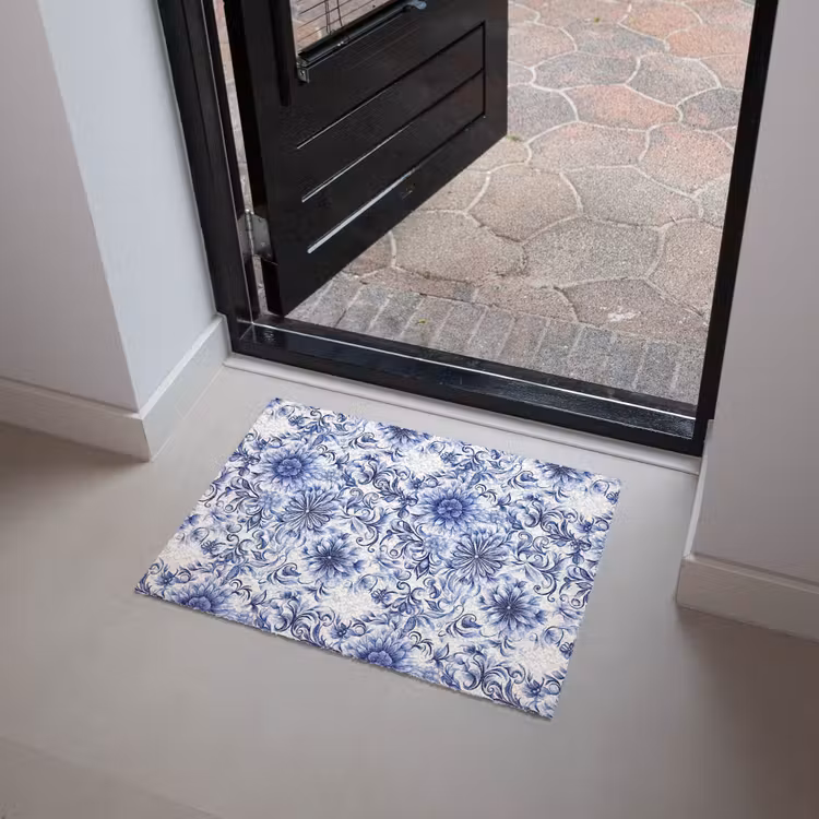 Bloemen - Blauw - Patroon - Wit Deurmat klein 898 -sfeer5