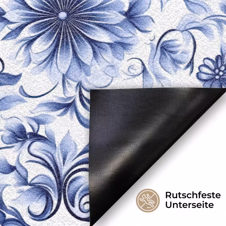 Bloemen - Blauw - Patroon - Wit Deurmat klein 898 -antislip_DE