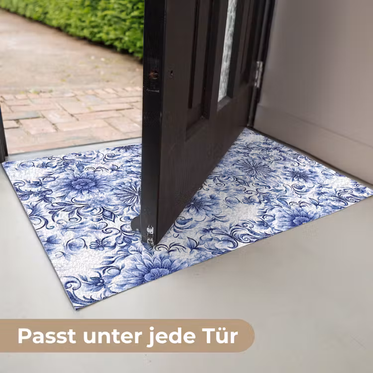 Bloemen - Blauw - Patroon - Wit Deurmat klein 898 -USP_DE