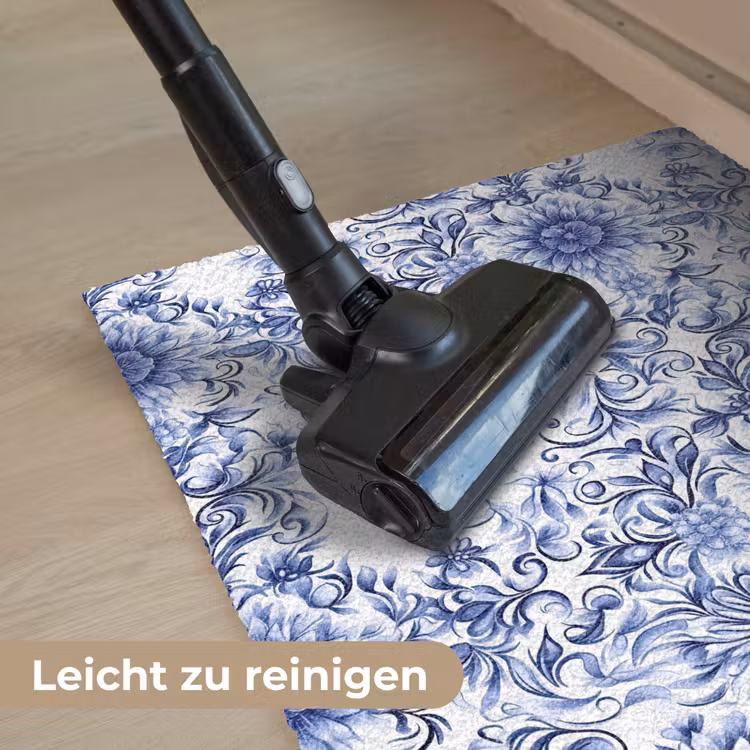 Bloemen - Blauw - Patroon - Wit Deurmat klein 898 -reinigen_DE