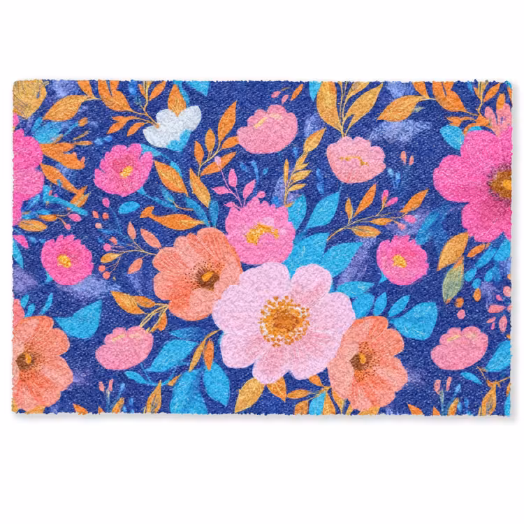 Bloemen - Blauw - Roze Deurmat klein -zkaufland3d