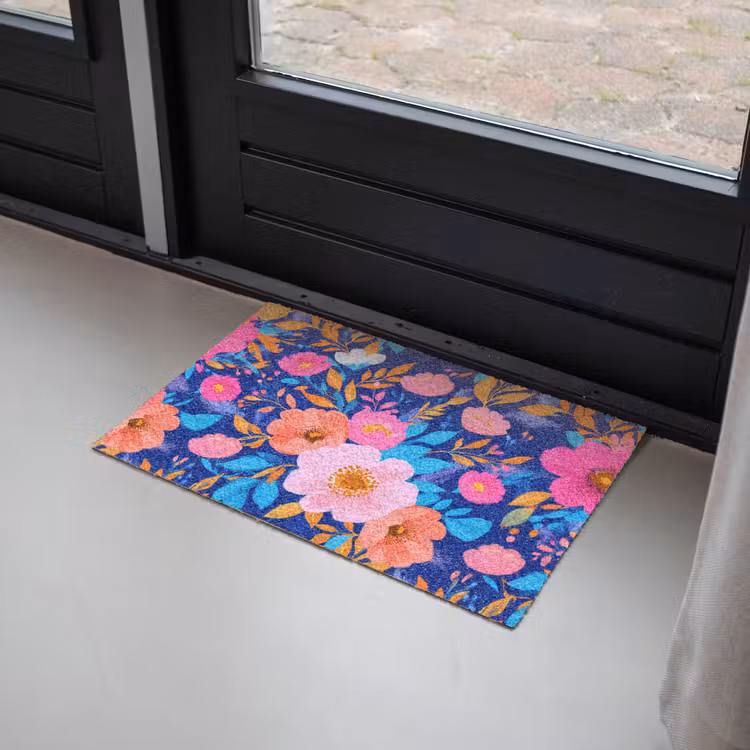 Bloemen - Blauw - Roze Deurmat klein -sfeer2