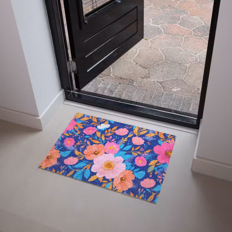 Bloemen - Blauw - Roze Deurmat klein -sfeer5