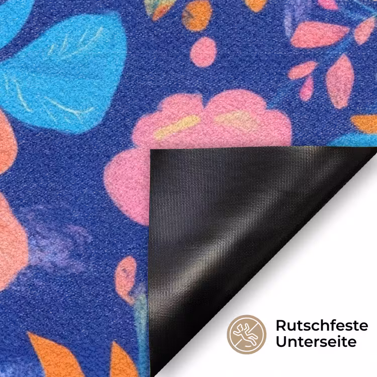 Bloemen - Blauw - Roze Deurmat klein -antislip_DE