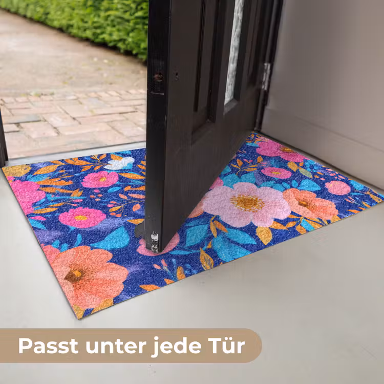 Bloemen - Blauw - Roze Deurmat klein -USP_DE