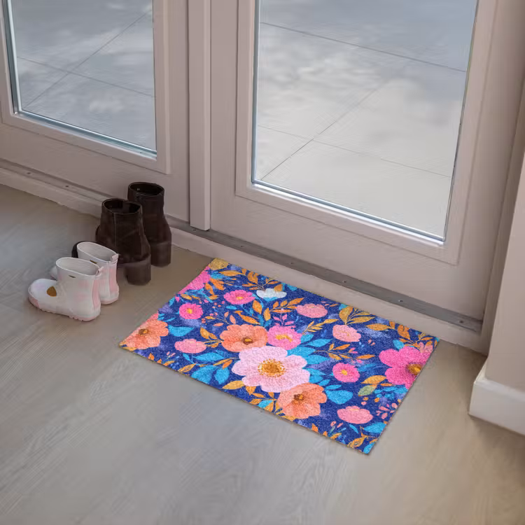 Bloemen - Blauw - Roze Deurmat klein -sfeer3